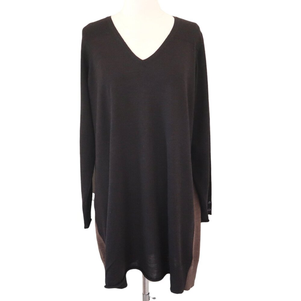 EILEEN FISHER two tone v neck tunic sweater 1x merino wool